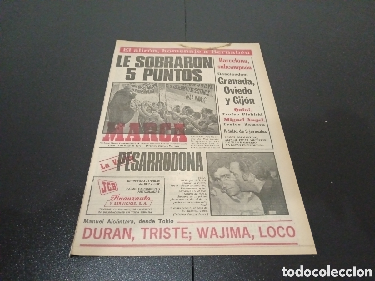 Collezionismo sportivo: MARCA 17/05/1976 REAL MADRID 1 AT MADRID 0 REAL MADRID CAMPE&Oacute;N DE LIGA