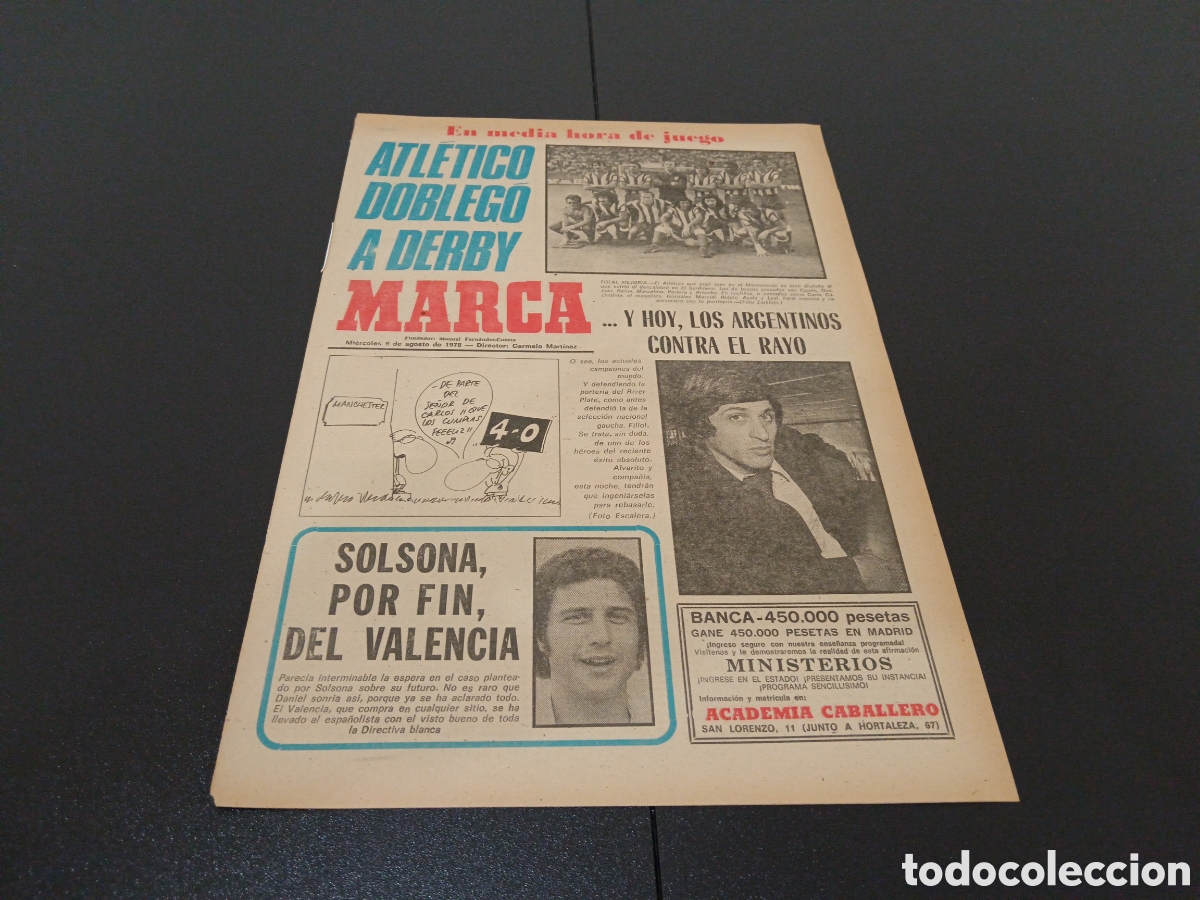 Sammelleidenschaft Sport: MARCA 09/08/1978 VI TROFEO VILLA MADRID AT MADRID 3 DERBY COUNTY 1 MANCHESTER 4 MADRID 0 CENTENARIO
