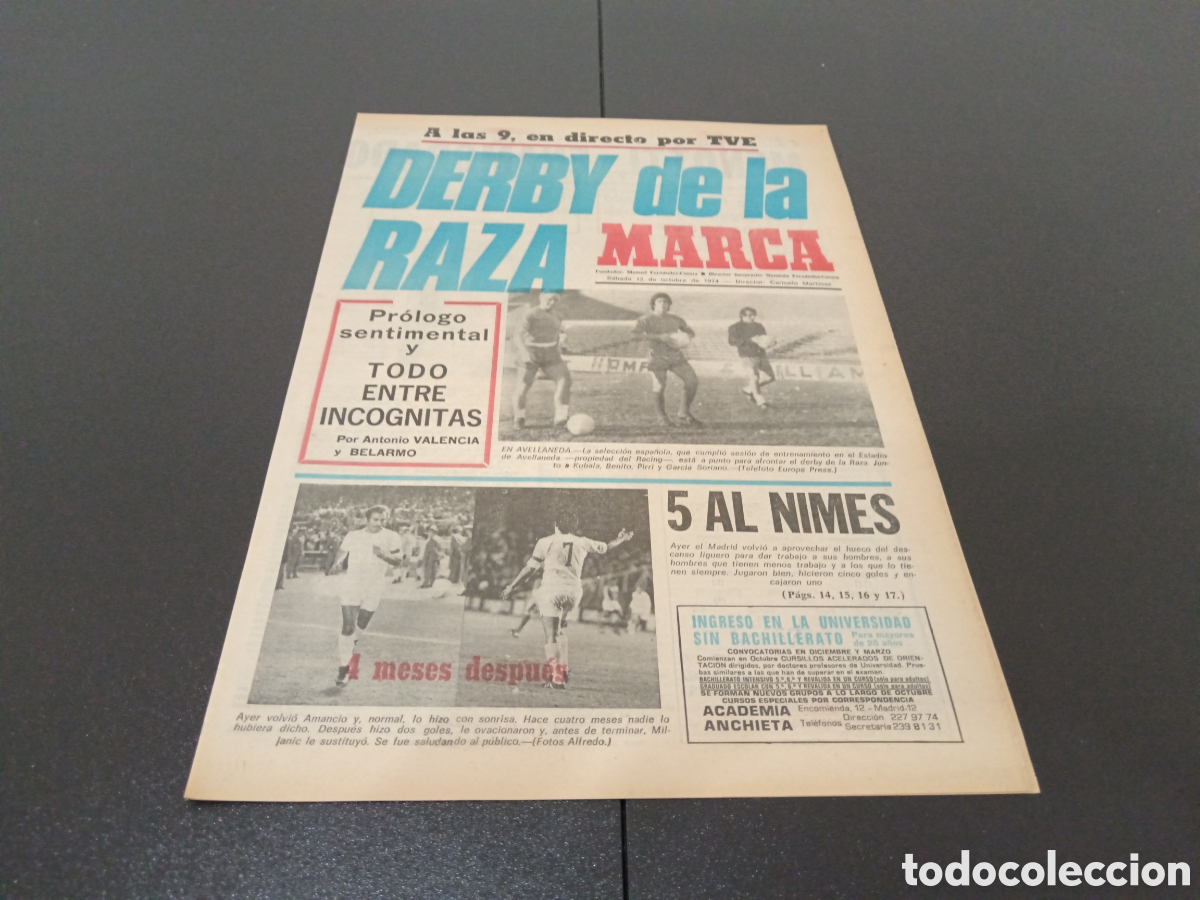 Coleccionismo deportivo: MARCA 12/10/1974 - Foto 1