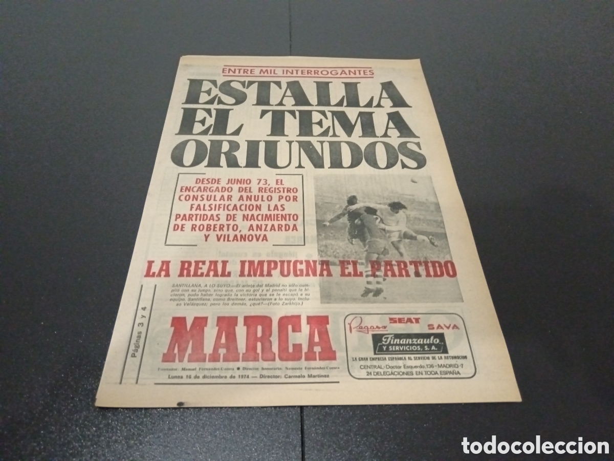 Coleccionismo deportivo: MARCA 16/12/1974 - Foto 1