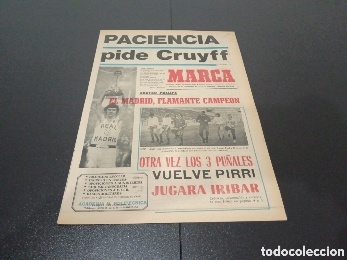 Coleccionismo deportivo: MARCA 27/12/1974 - Foto 1