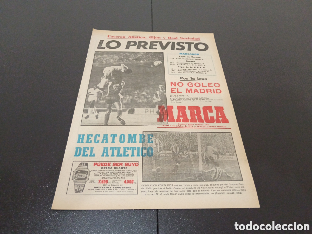 Collectionnisme sportif: MARCA 04/10/1979 COPA EUROPA MADRID 2 LEVSKI 0 UEFA DYNAMO 3 ATL&Eacute;TICO 0 SOCIEDAD 2 INTER 0