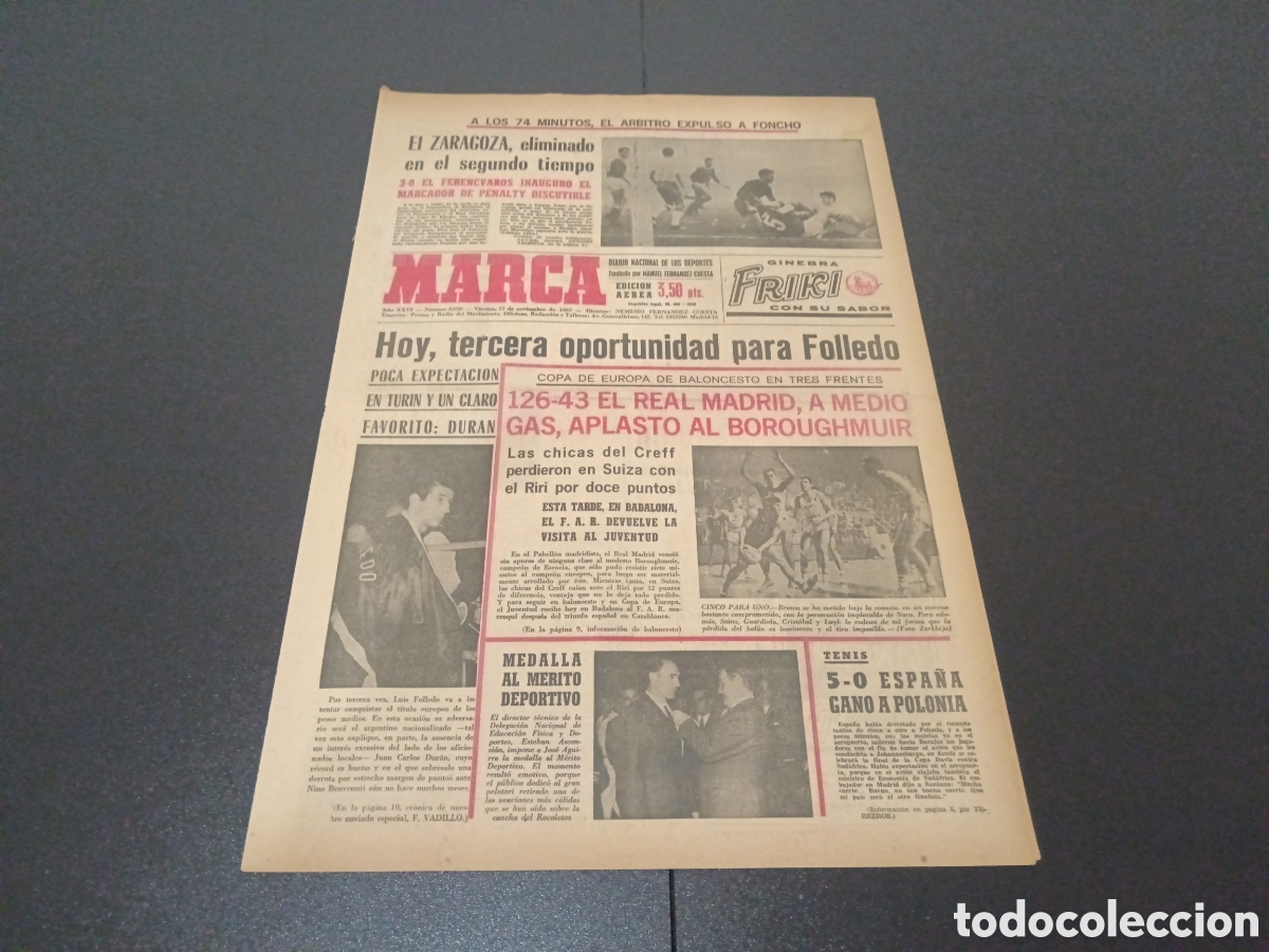 Coleccionismo deportivo: MARCA 17/11/1967 - Foto 1