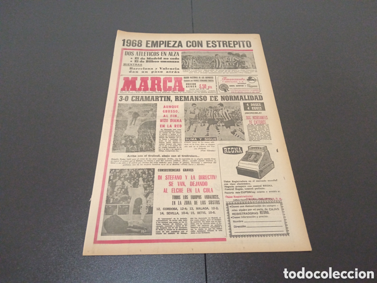 Coleccionismo deportivo: MARCA 08/01/1968 - Foto 1