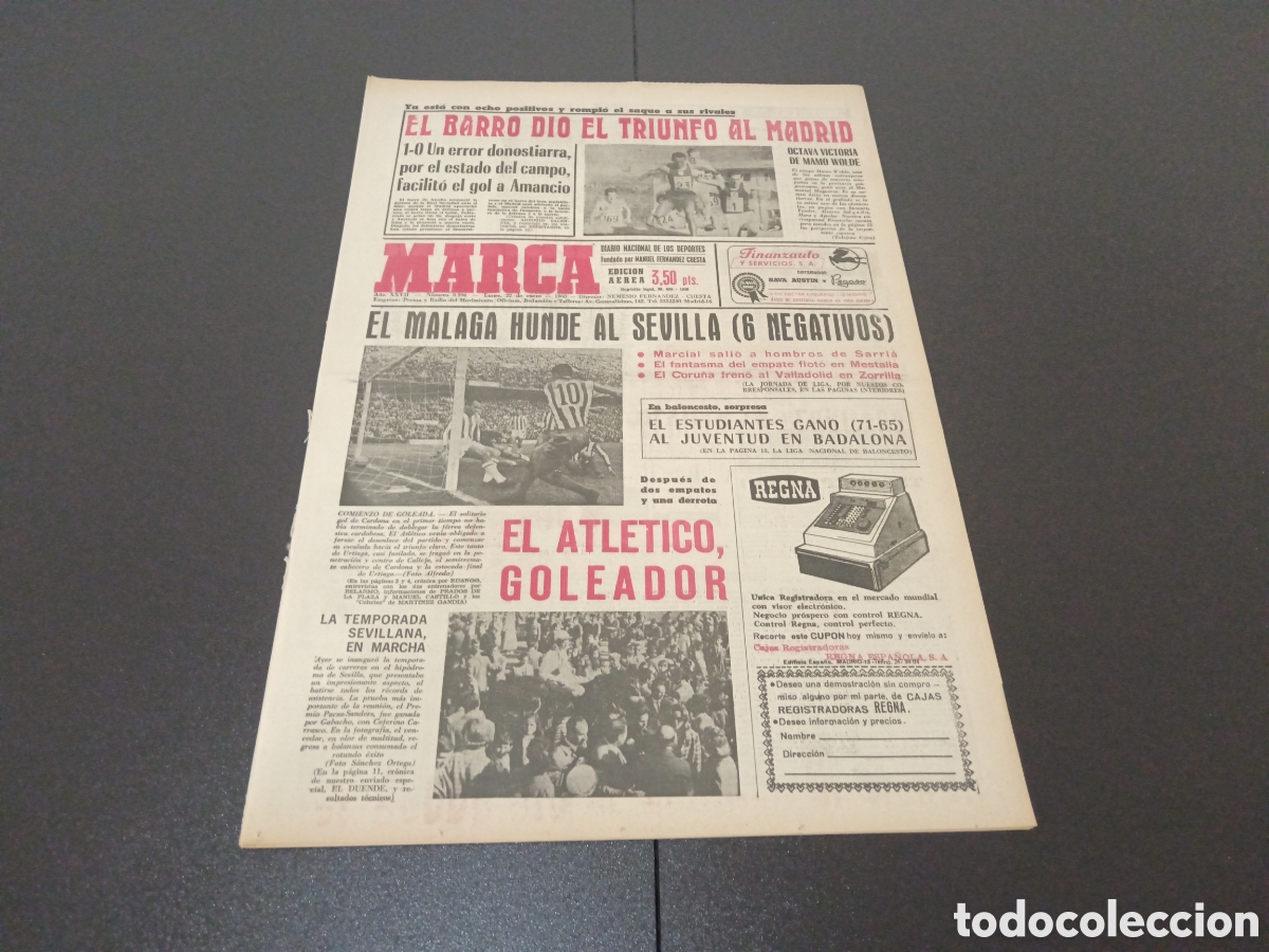 Coleccionismo deportivo: MARCA 22/01/1968 - Foto 1