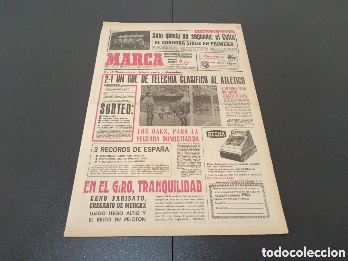 Coleccionismo deportivo: MARCA 03/06/1968 - Foto 1