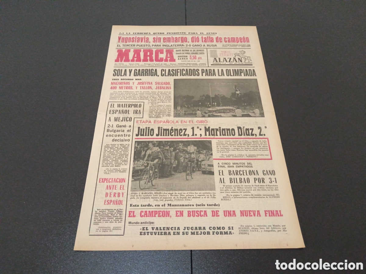 Coleccionismo deportivo: MARCA 09/06/1968 - Foto 1
