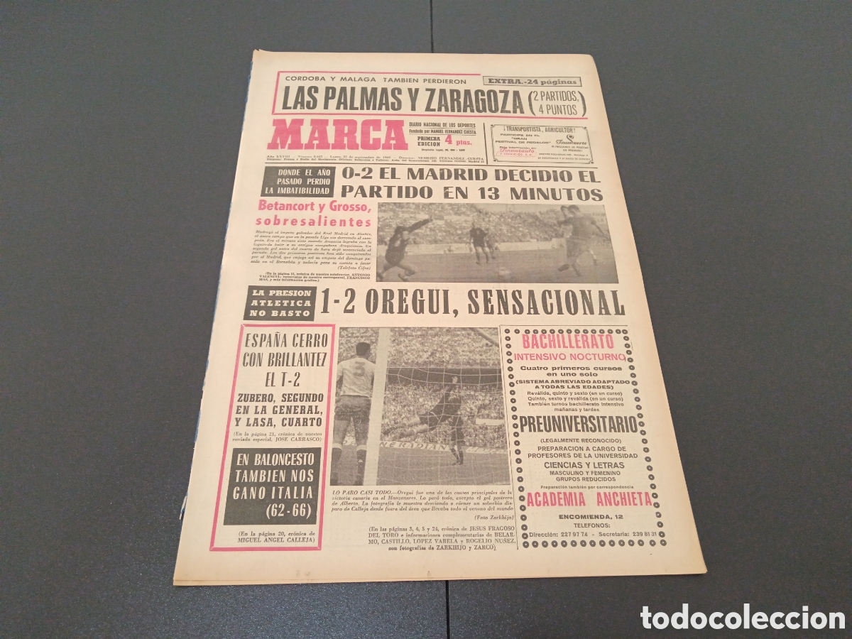 Coleccionismo deportivo: MARCA 22/09/1969 - Foto 1