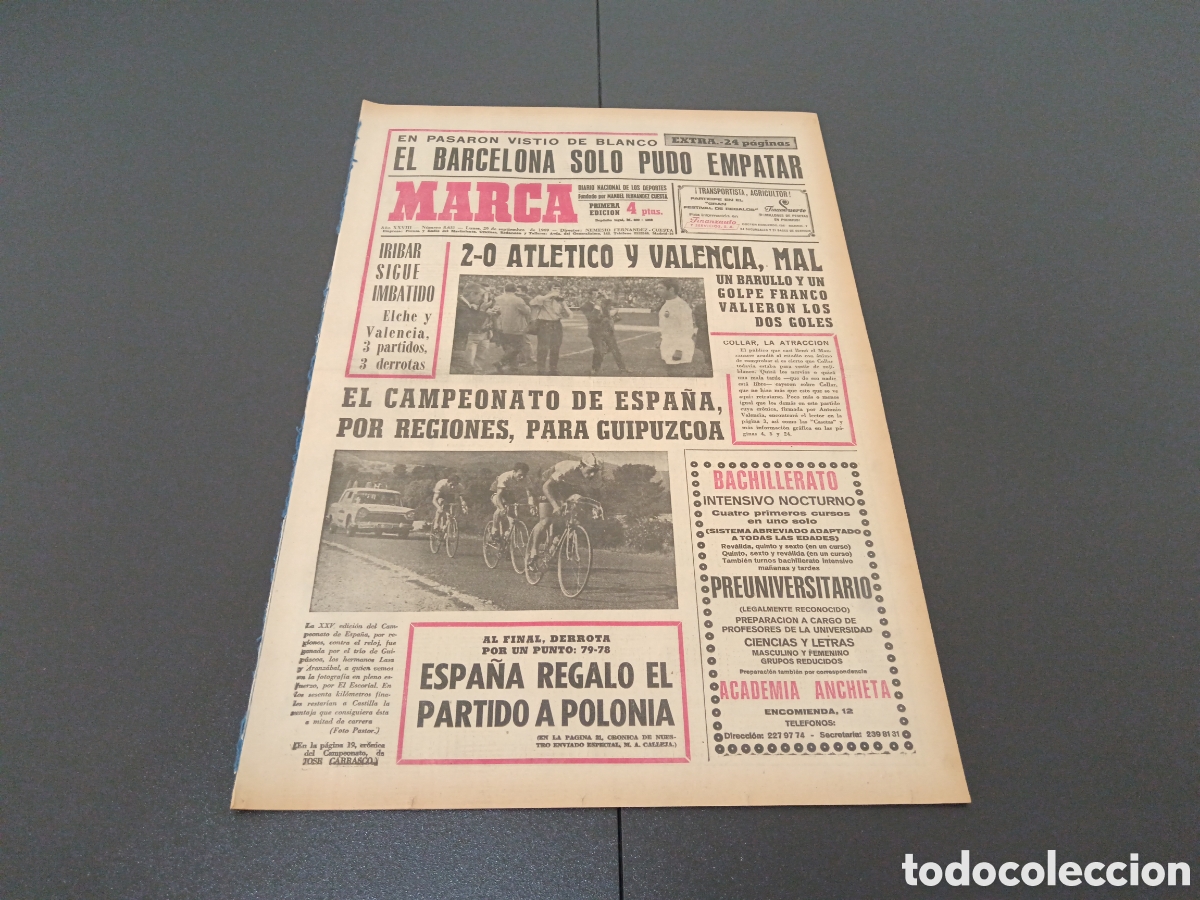 Coleccionismo deportivo: MARCA 29/09/1969 - Foto 1