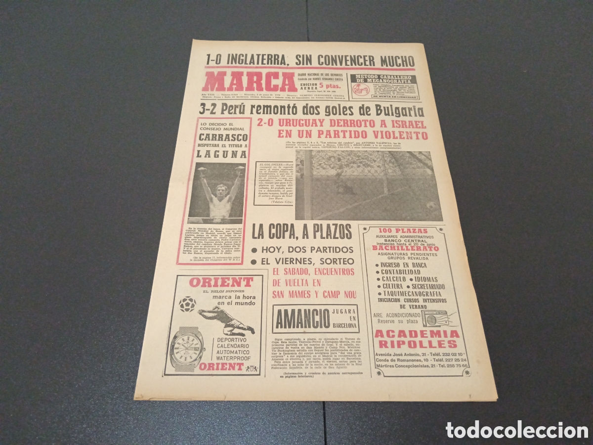 Coleccionismo deportivo: MARCA 03/06/1970 - Foto 1