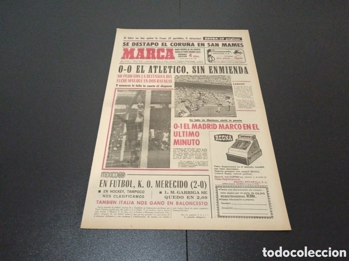 Coleccionismo deportivo: MARCA 21/10/1968 - Foto 1