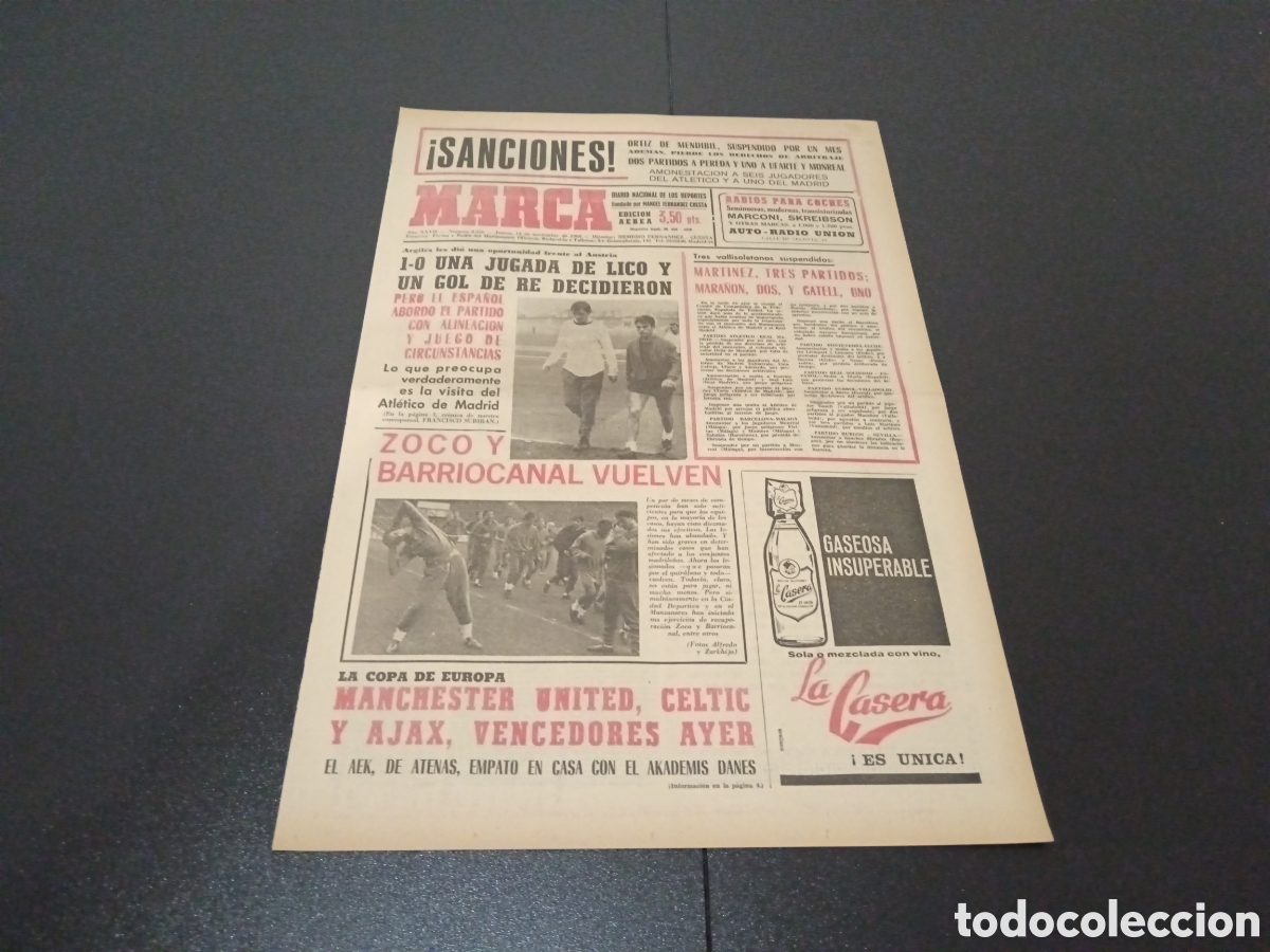 Coleccionismo deportivo: MARCA 14/11/1968 - Foto 1