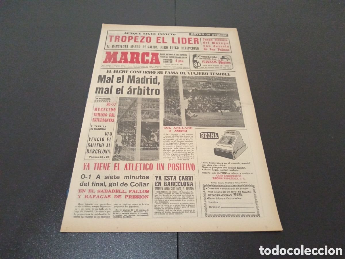 Coleccionismo deportivo: MARCA 16/12/1968 - Foto 1