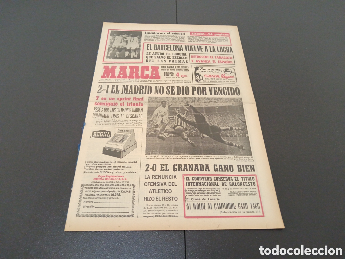 Coleccionismo deportivo: MARCA 27/01/1969 - Foto 1