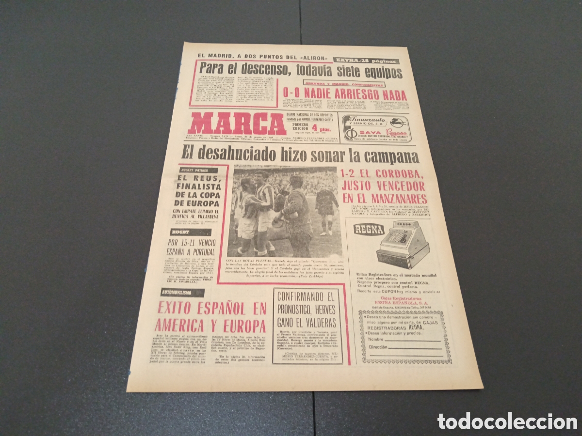 Coleccionismo deportivo: MARCA 24/03/1969 - Foto 1