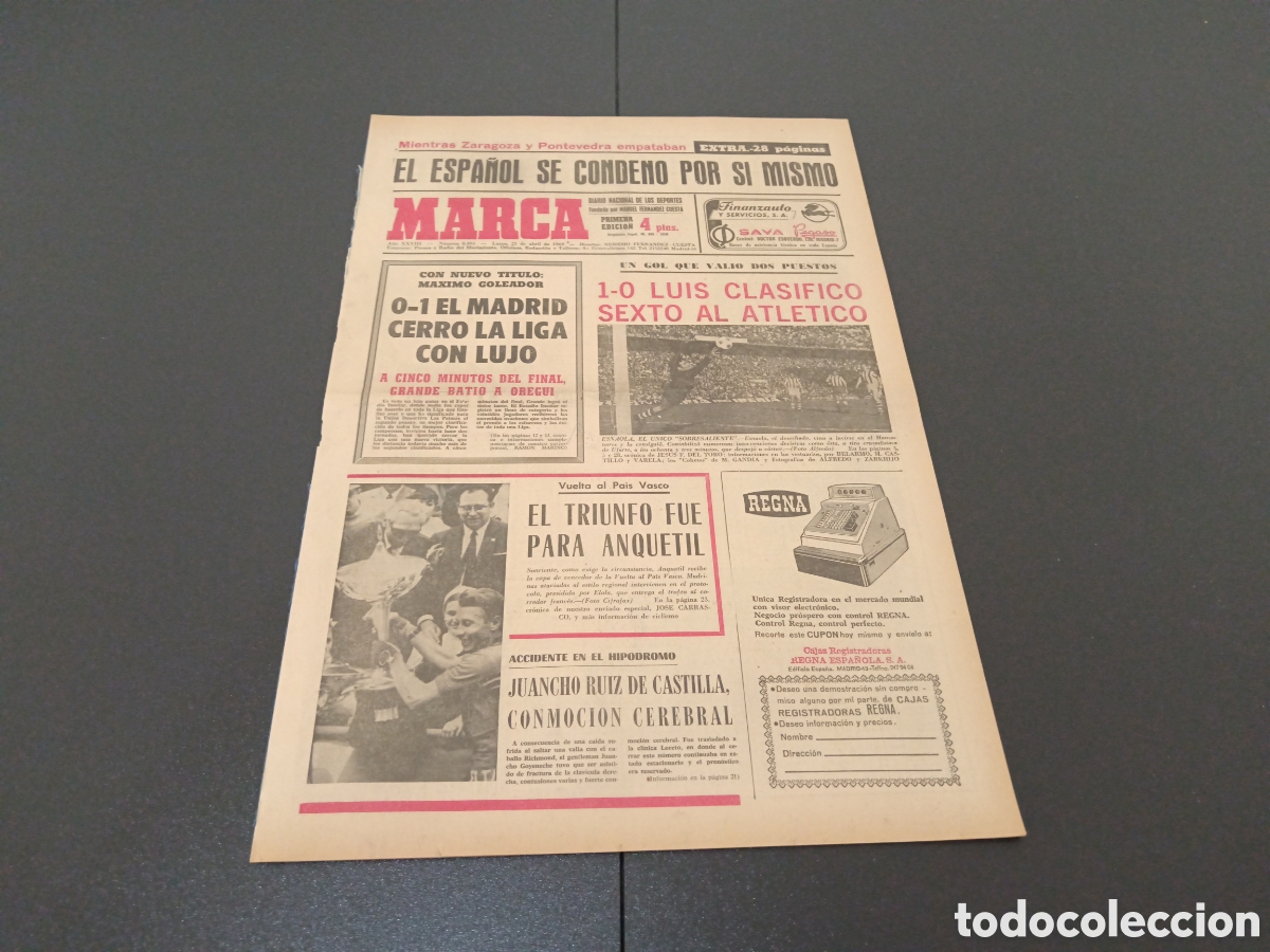 Coleccionismo deportivo: MARCA 21/04/1969 - Foto 1