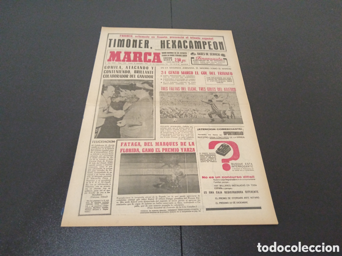 Coleccionismo deportivo: MARCA 13/09/1965 - Foto 1