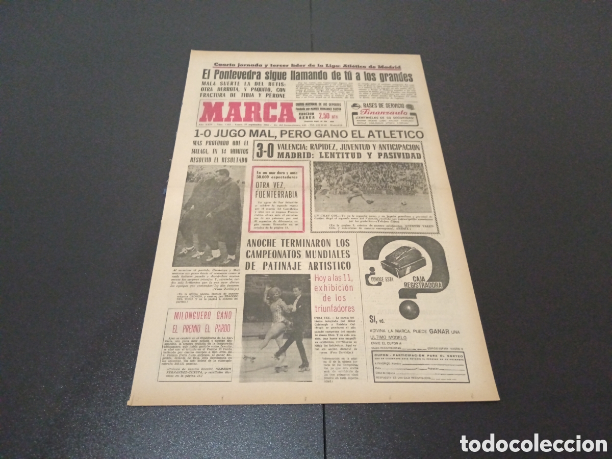 Coleccionismo deportivo: MARCA 27/09/1965 - Foto 1
