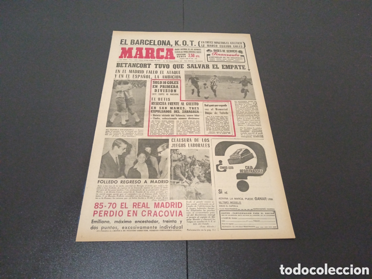 Coleccionismo deportivo: MARCA 18/10/1965 - Foto 1