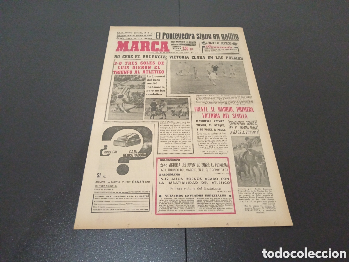 Coleccionismo deportivo: MARCA 22/11/1965 - Foto 1