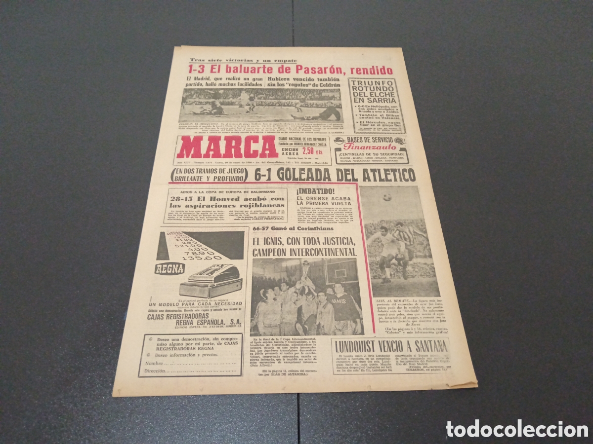 Coleccionismo deportivo: MARCA 10/01/1966 - Foto 1