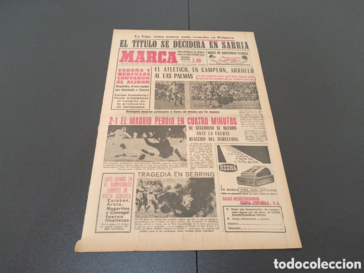Coleccionismo deportivo: MARCA 28/03/1966 - Foto 1