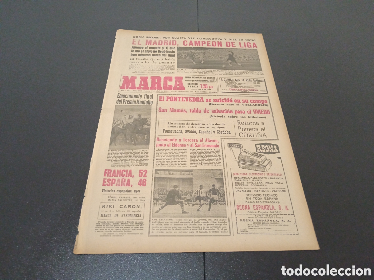 Coleccionismo deportivo: MARCA 13/04/1964 - Foto 1