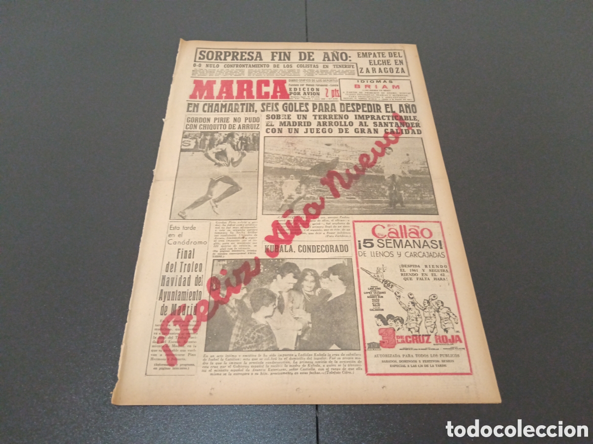 Coleccionismo deportivo: MARCA 01 DE ENERO 1962 - Foto 1