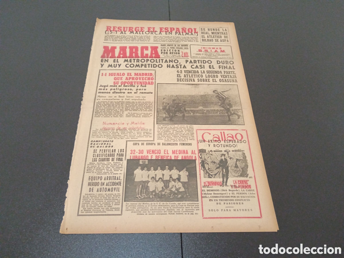 Coleccionismo deportivo: MARCA 08 DE ENERO 1962 - Foto 1