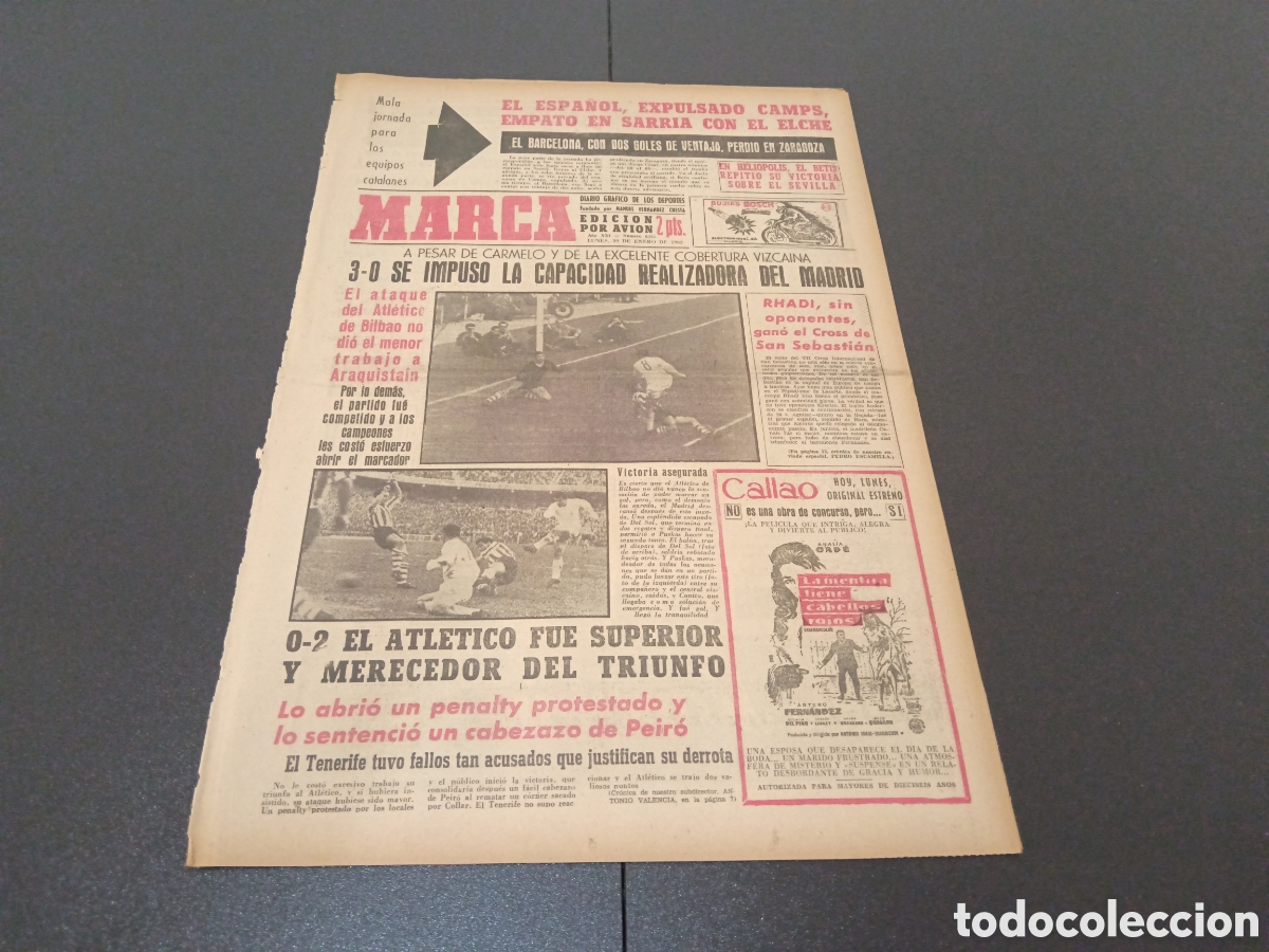 Coleccionismo deportivo: MARCA 29 DE ENERO 1962 - Foto 1