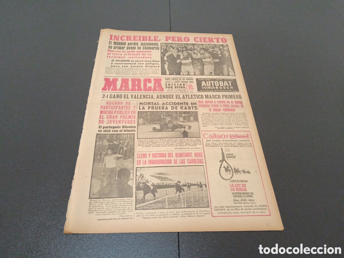 Coleccionismo deportivo: MARCA 05 DE FEBRERO 1962 - Foto 1
