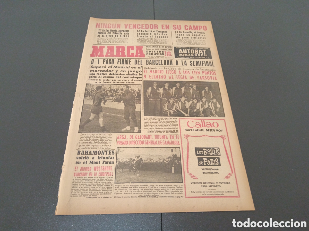 Coleccionismo deportivo: MARCA 16 DE ABRIL 1962 - Foto 1