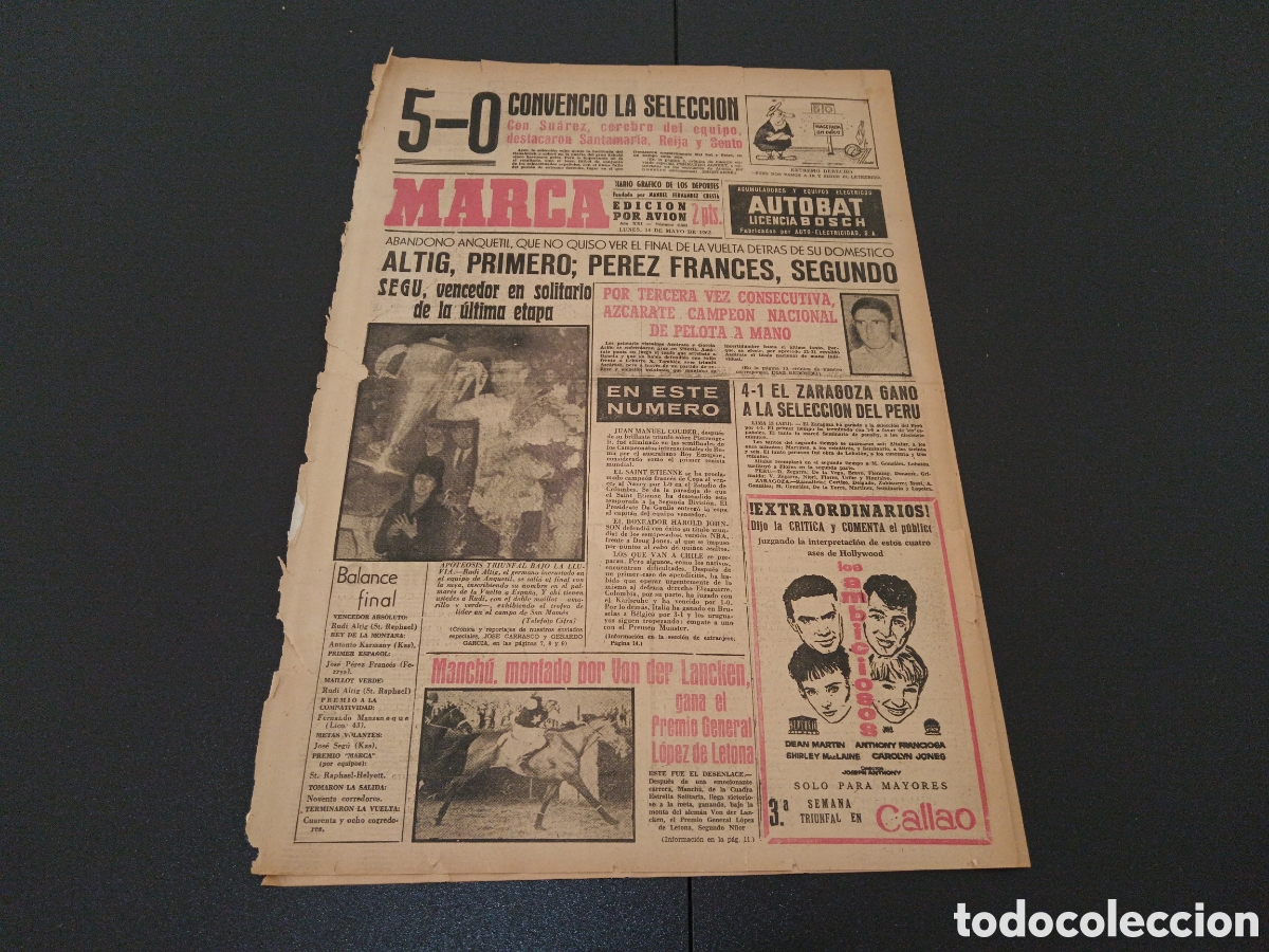 Coleccionismo deportivo: MARCA 14 DE MAYO 1962 - Foto 1