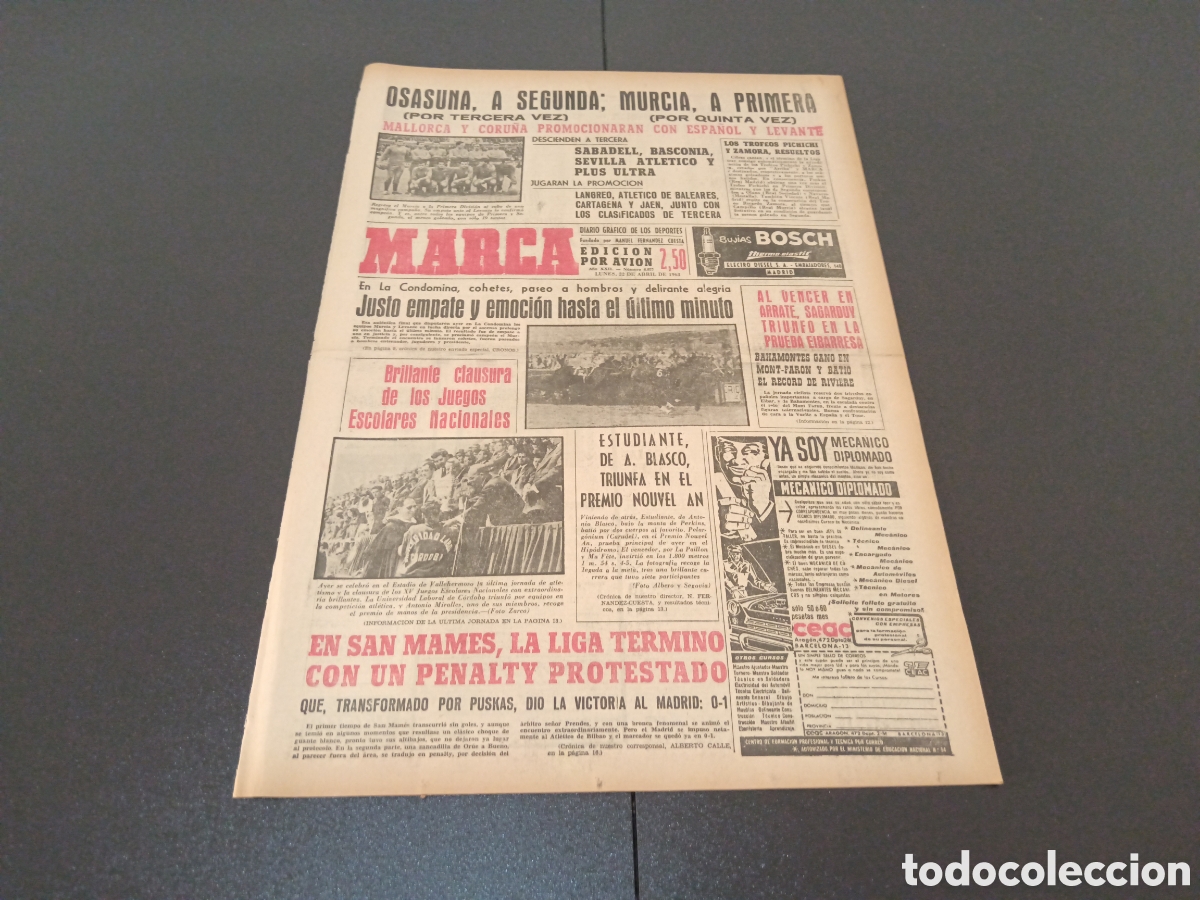 Coleccionismo deportivo: MARCA 22 DE ABRIL 1963 - Foto 1