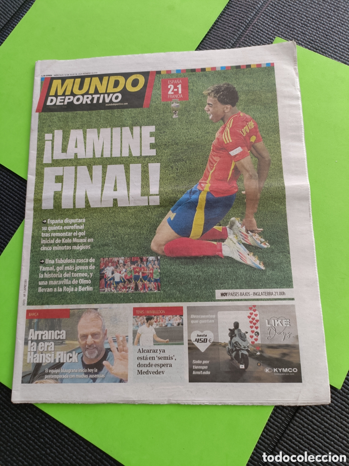 Coleccionismo deportivo: Peri&oacute;dico Mundo deportivo 10 Julio Semifinal Francia VS Espa&ntilde;a Lamine Yamal