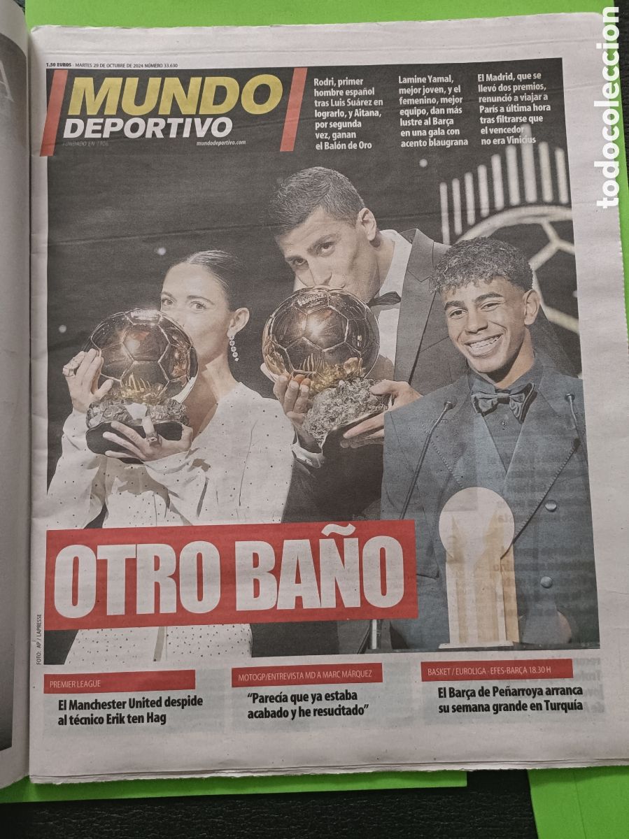 Coleccionismo deportivo: Peri&oacute;dico Mundo Deportivo Bal&oacute;n de oro Rodrigo / Aitana Bonmati / Lamine Yamal