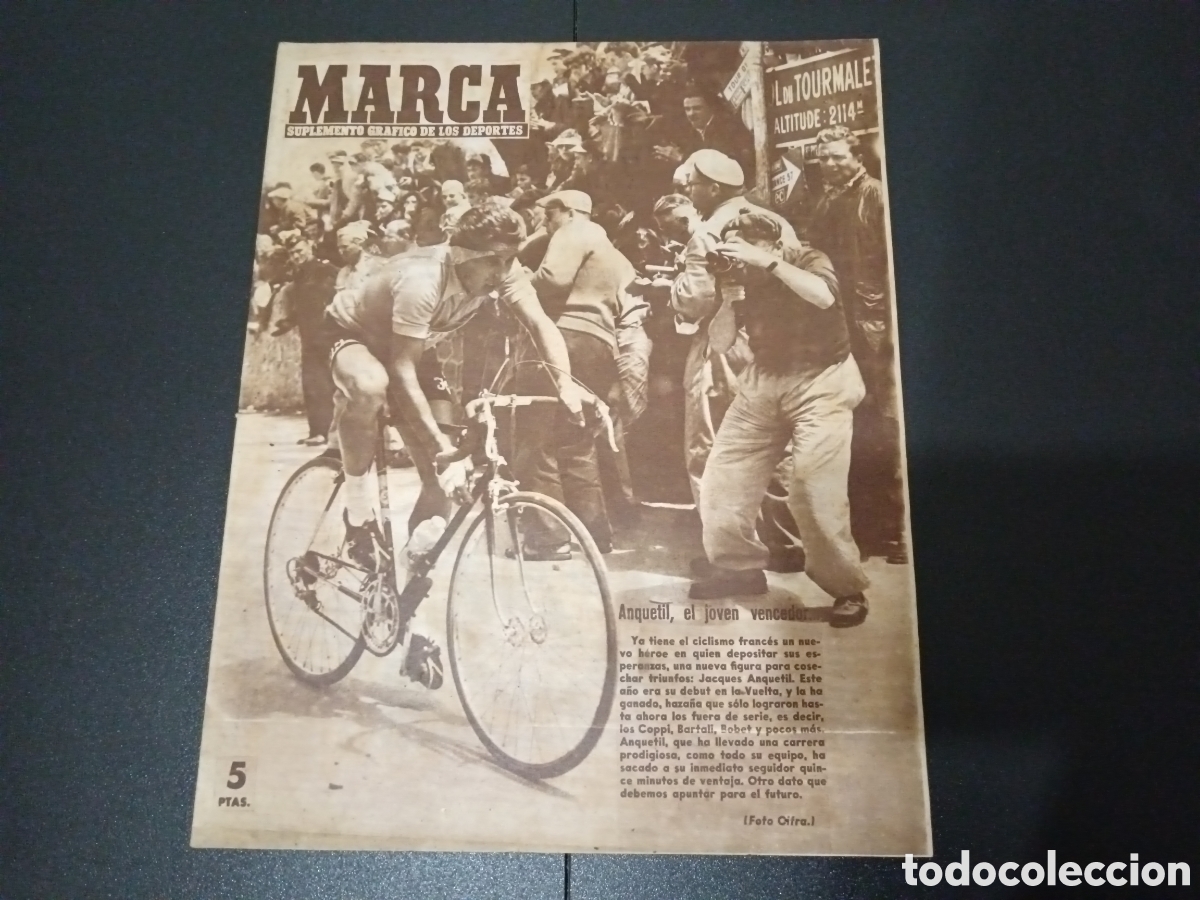 Sammelleidenschaft Sport: MARCA N&deg; 764 (23/07/1957) ANQUETIL VENCEDOR TOUR FC CAMPEON PEQUE&Ntilde;A COPA MUNDO