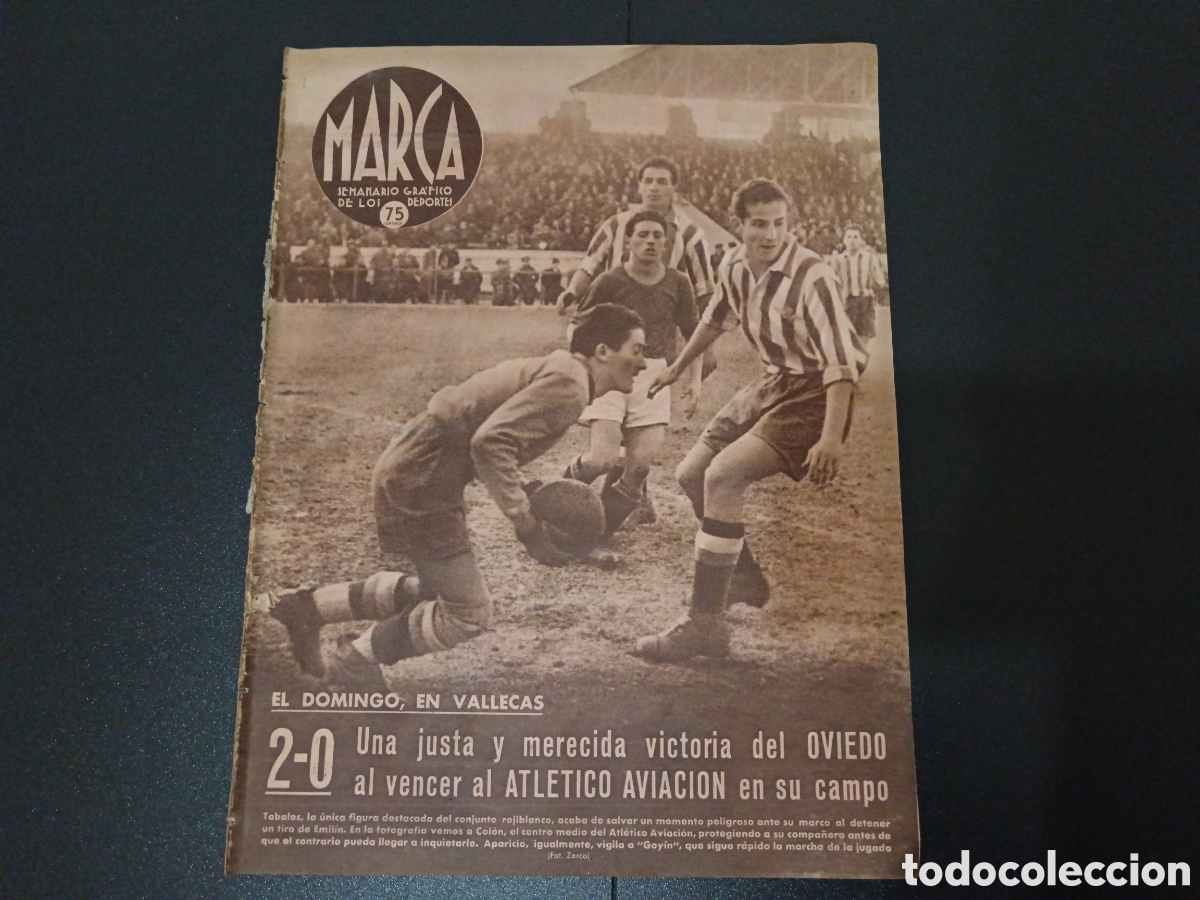 Coleccionismo deportivo: MARCA N&deg; 153 (13/01/1942) AT AVIACION OVIEDO LIGA GOYIN BOXEO
