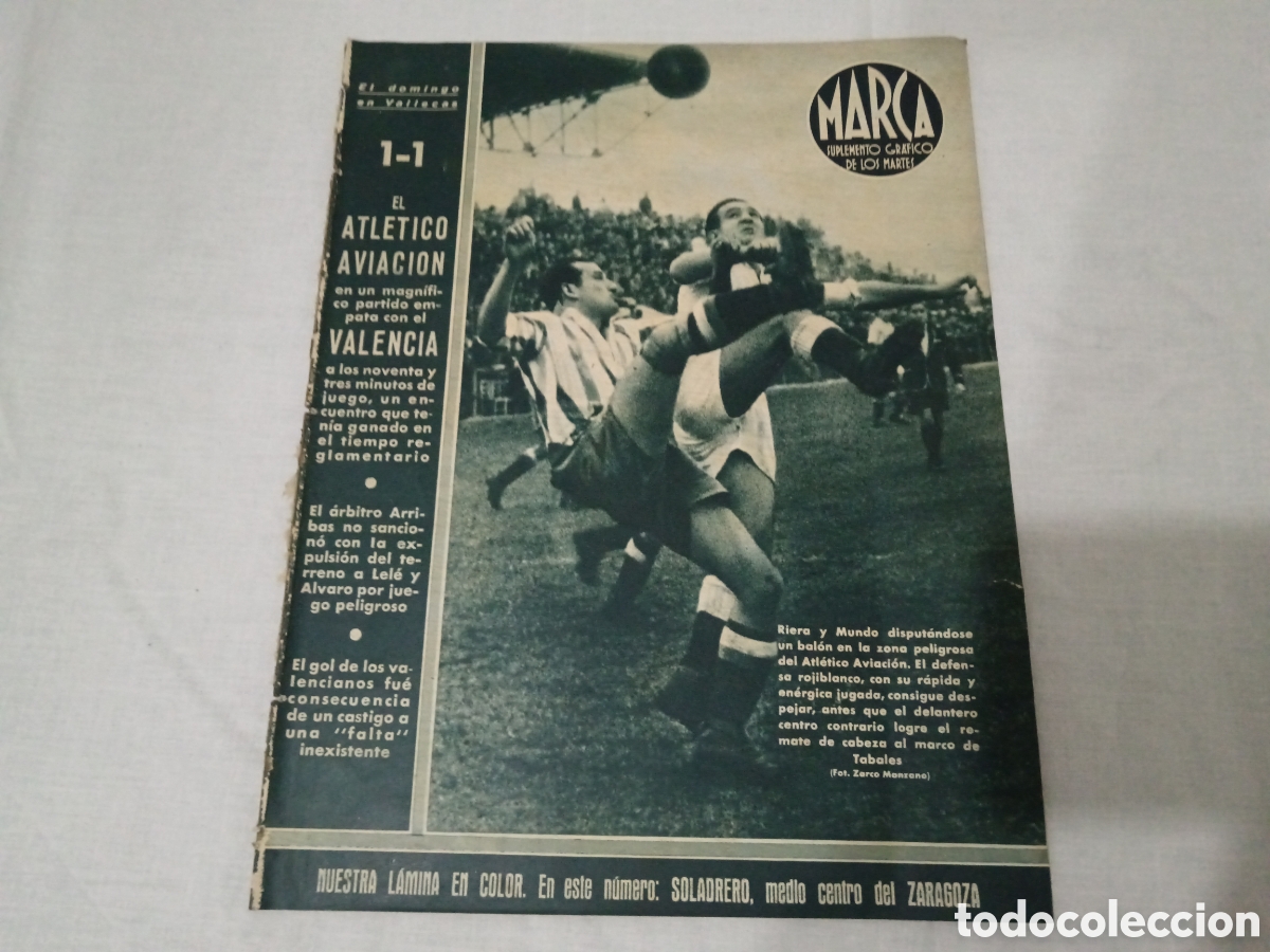 Sammelleidenschaft Sport: MARCA N&deg; 7 (12/12/42) REAL MADRID 5 FC BARCELONA 5 AT AVIACION VALENCIA CF LIGA BOXEO