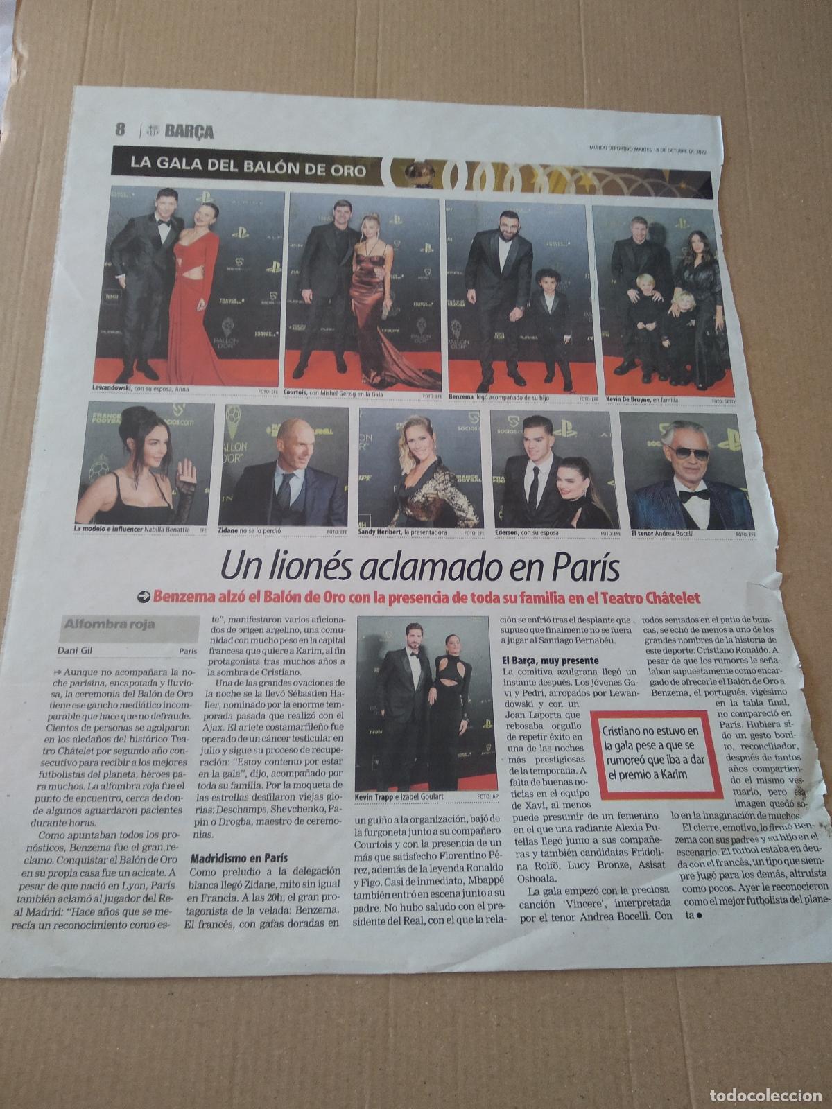 Coleccionismo deportivo: HOJA MUNDO DEPORTIVO ZIDANE EDERSON BOCELLI TRAPP LEWANDOWSKI COURTOIS BENZEMA DE BRUYNE CAIXABANK