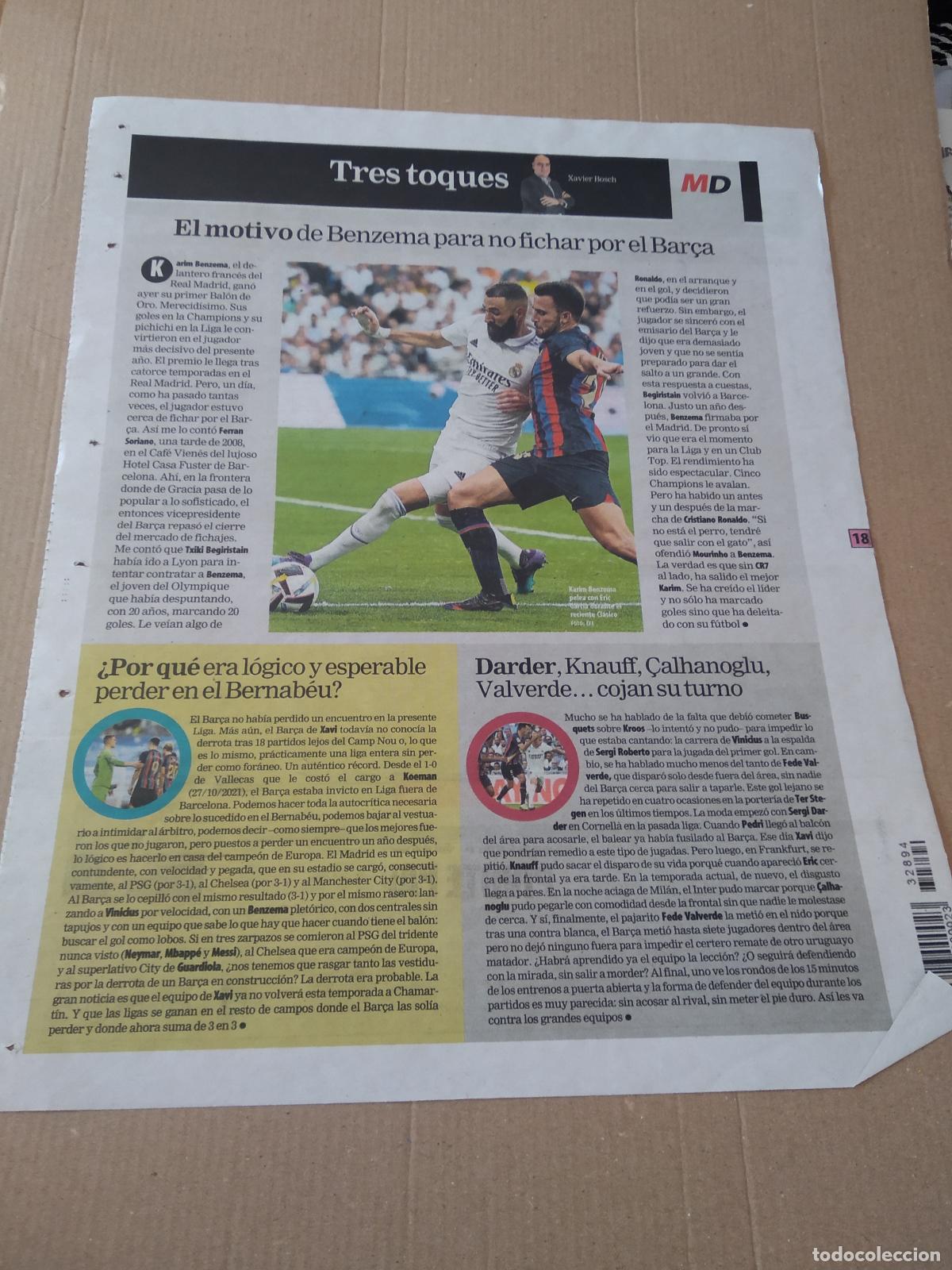 Coleccionismo deportivo: HOJA MUNDO DEPORTIVO BENZEMA REAL MADRID ERIC GARCIA BARCELONA CLASIFICACIONES LIGA SERIE A PREMIER