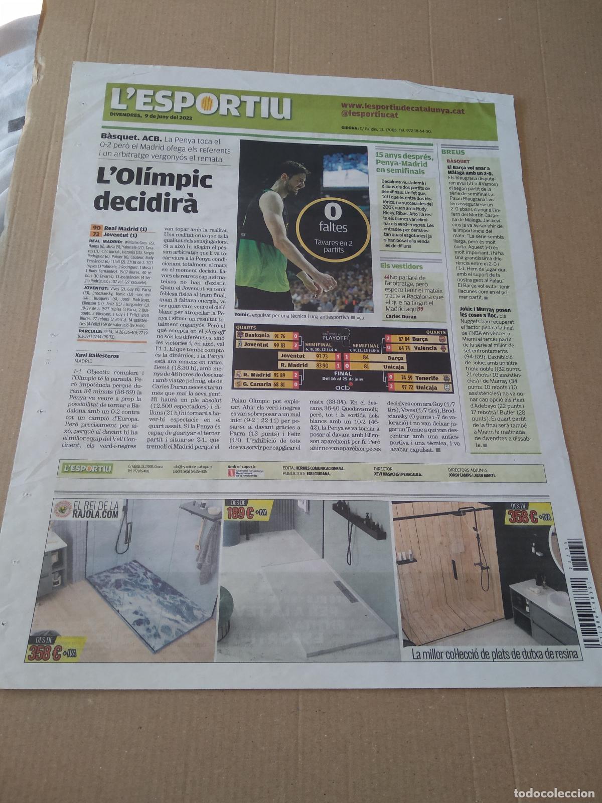 Sammelleidenschaft Sport: HOJA DIARIO PERIODICO L'ESPORTIU TOMIC BASKET BALONCESTO COPA CATALANA CURSES VERTICALS POWERLIFTING