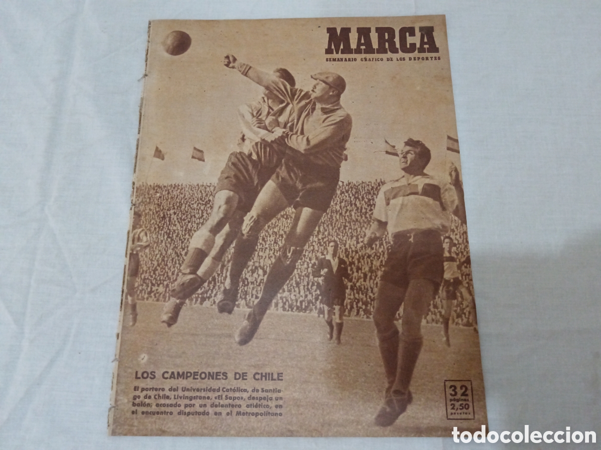 Colecionismo desportivo: MARCA N&deg; 382 (28/03/1950) HOMENAJE A BERTOL UNIVERSIDAD CATOLICA CHILE AT MADRID BALONCESTO