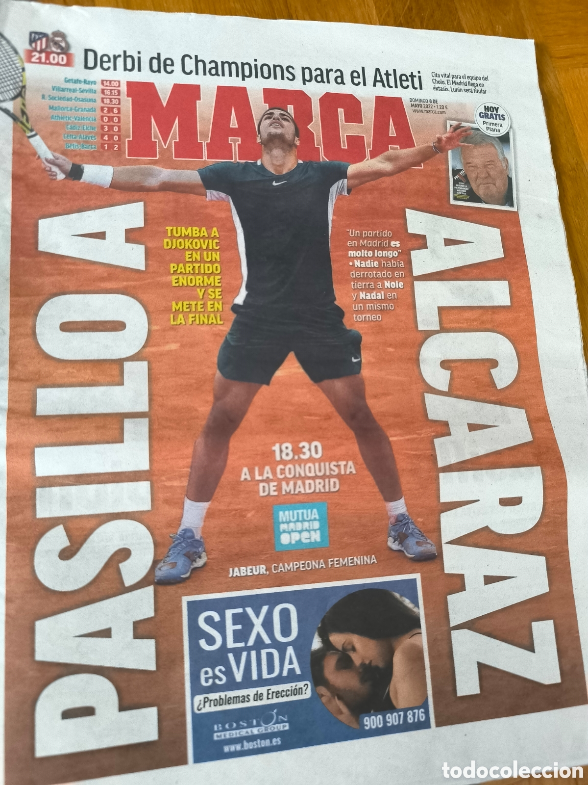 Sammelleidenschaft Sport: MARCA 8/MAYO/2022 CARLOS ALCARAZ GANA A DJOKOVIC en MADRID