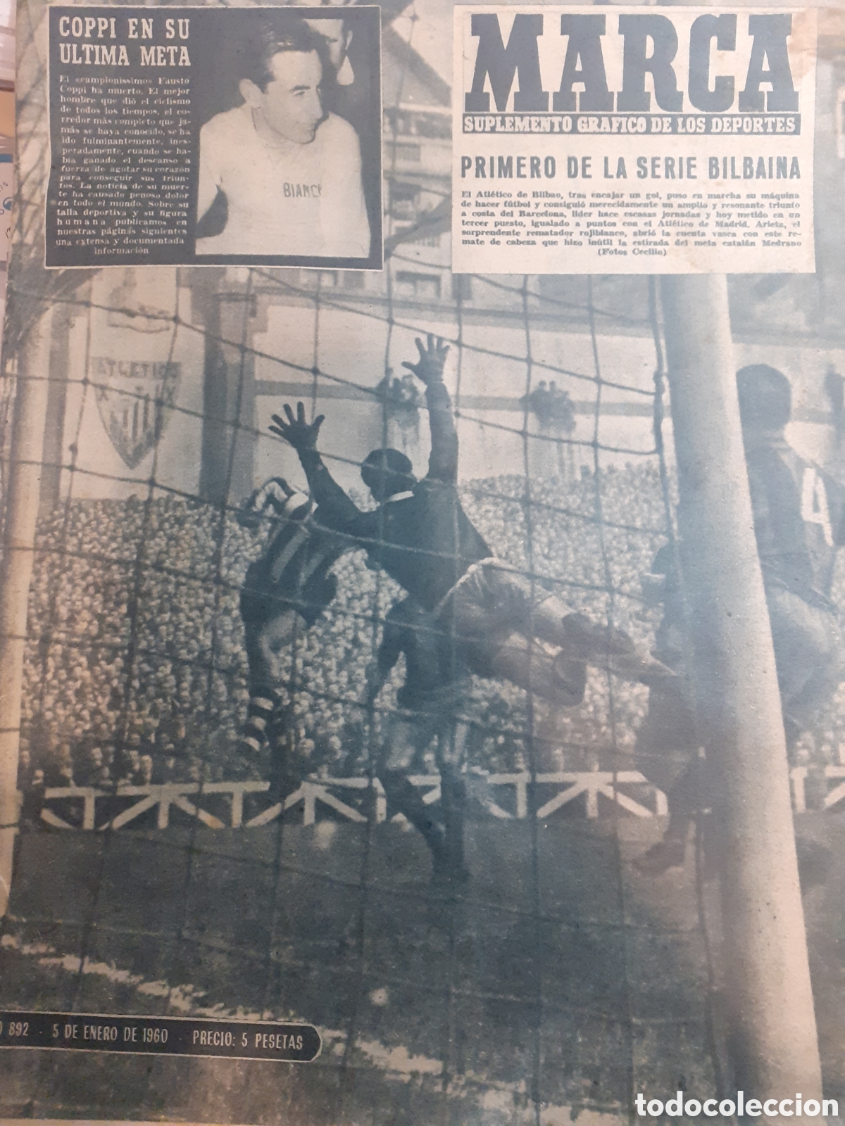 Sports collectibles: MARCA. 5 ENERO 1960. MUERTE DEL CICLISTA FAUSTO COPPI. VARIAS P&Aacute;GINAS.