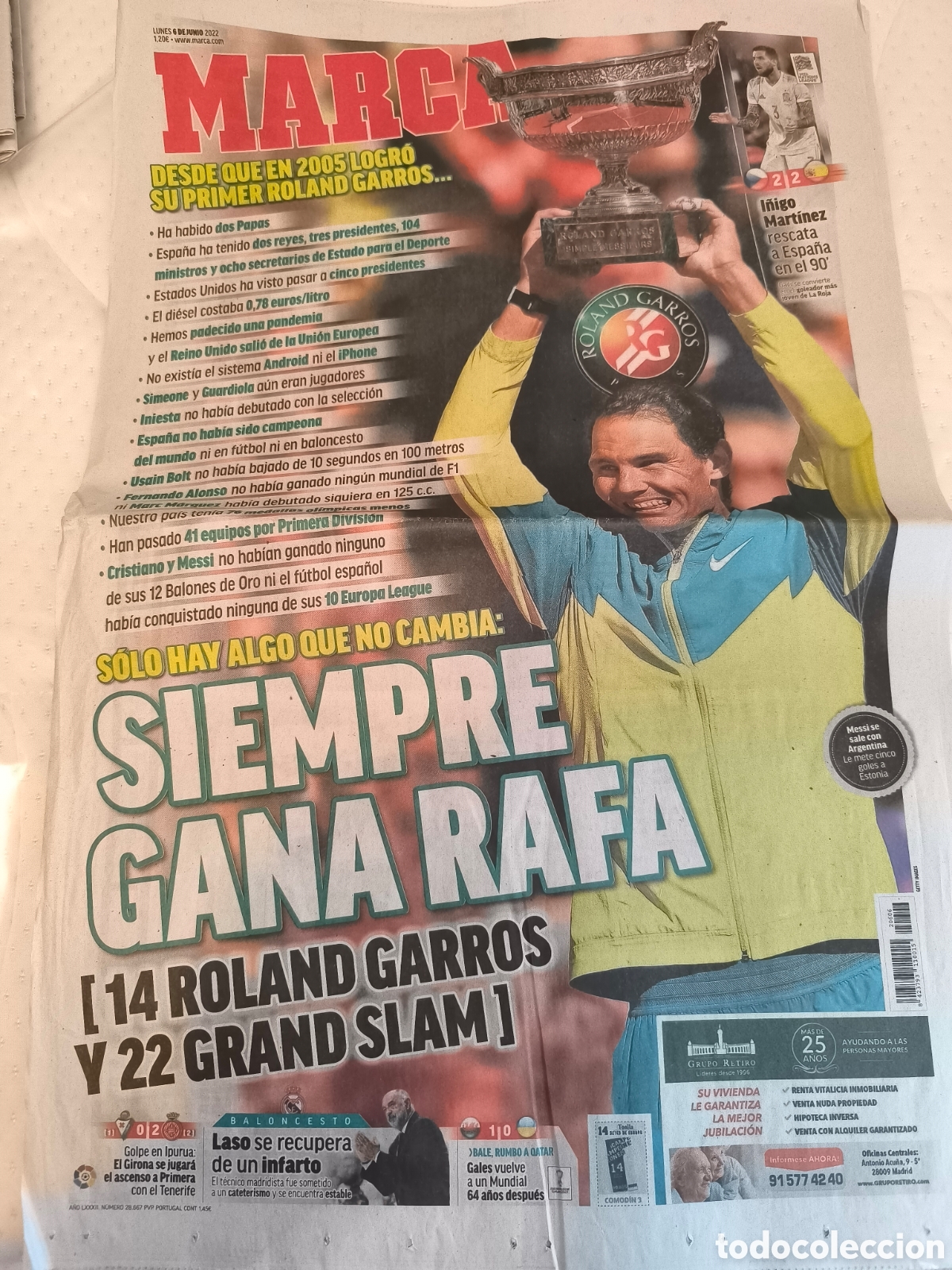 Sammelleidenschaft Sport: MARCA 6/JUNIO/2022 ROLAND GARROS | RAFA NADAL | ASCENSO GIRONA