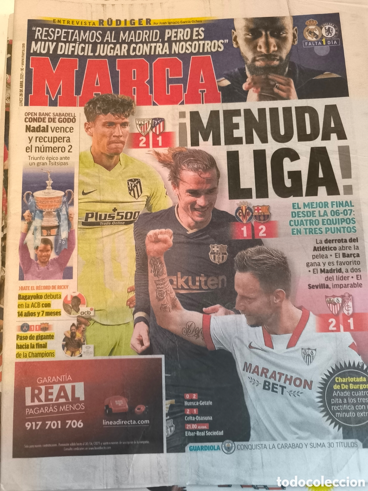 Sammelleidenschaft Sport: MARCA 26/ABRIL/2021 ATHLETIC 2 - ATL&Eacute;TICO 1 | Entrevista Rudiguer | Nadal conde de Godo | Bagayoko