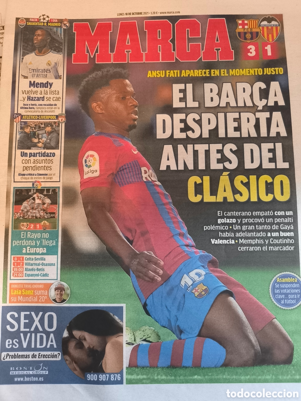 Sammelleidenschaft Sport: MARCA 18/OCTUBRE/2021 Barsa 3 - Valencia 1 Ansu Fati