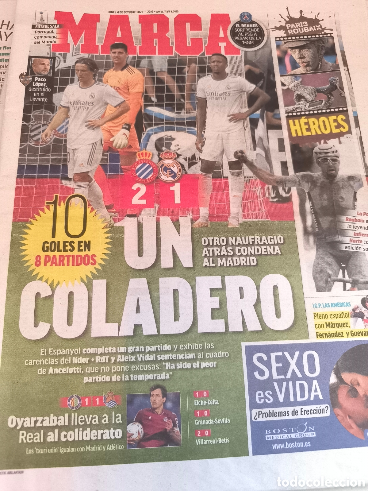 Sammelleidenschaft Sport: MARCA 4/OCTUBRE/2021 ESPANYOL 2 - REAL MADRID 1 | PARIS ROUBAIX