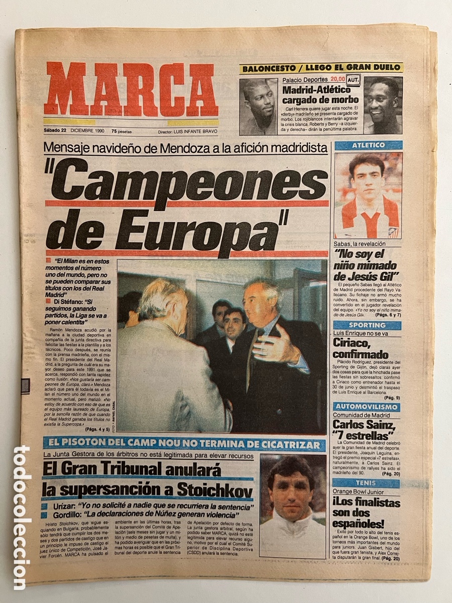 Sammelleidenschaft Sport: PERI&Oacute;DICO DIARIO DEPORTIVO MARCA Sabado 22 Diciembre 1990 * CAMPEONES DE EUROPA *